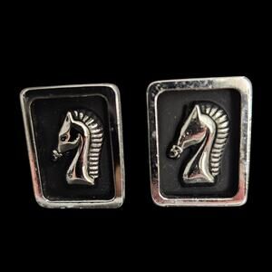 Vintage Silver Tone Cufflinks Horse Head Design Rectangular 17x22mm